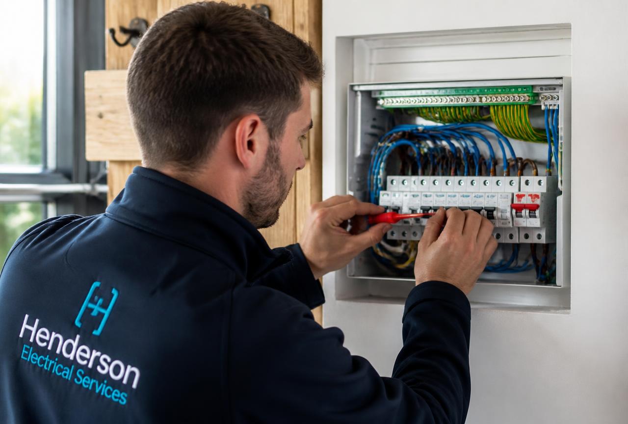 Electrician wiring a modern consumer unit in a UK home