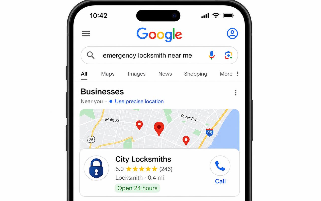 Google search results showing a local locksmith business.