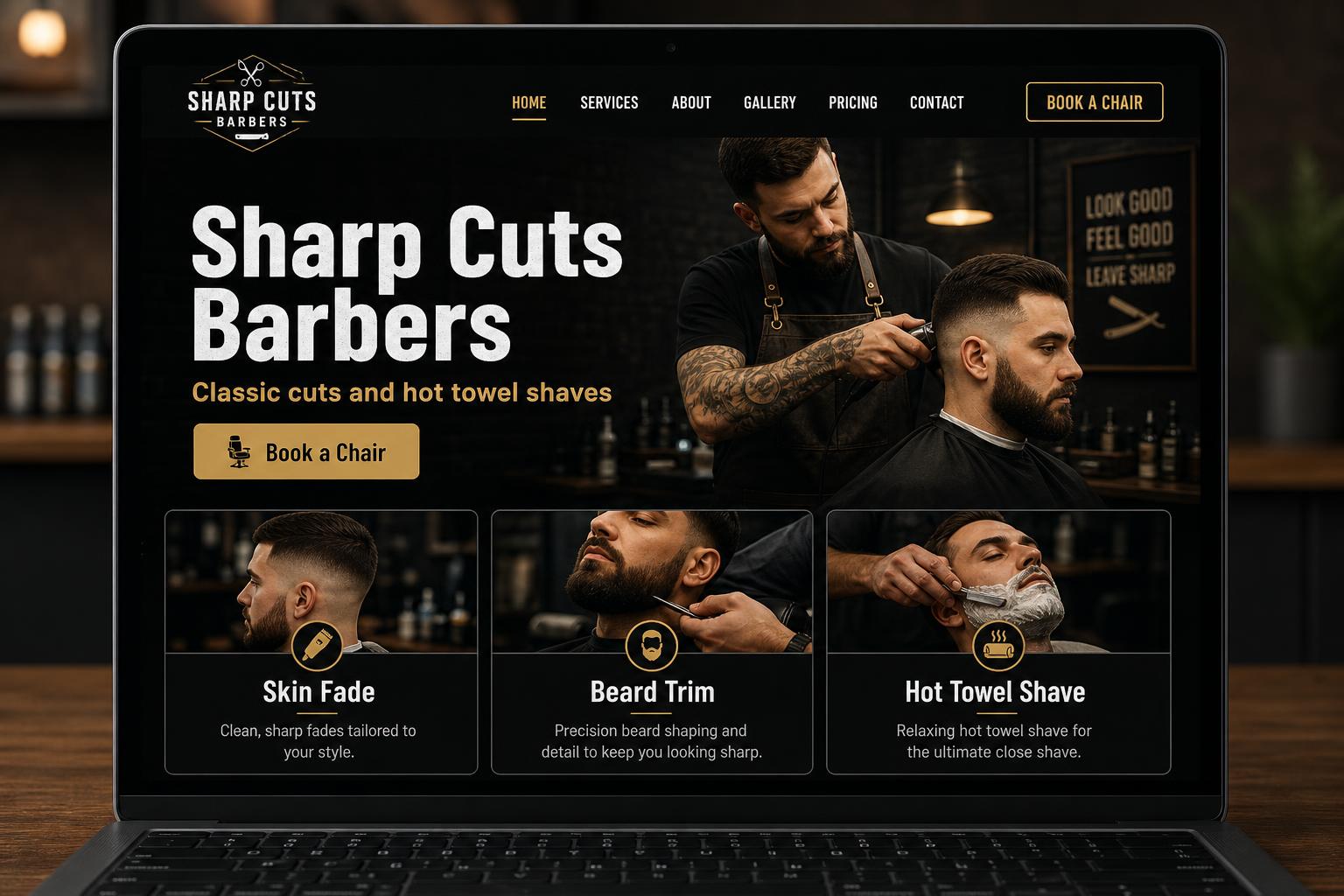 Sharp Cuts Barbers website screenshot
