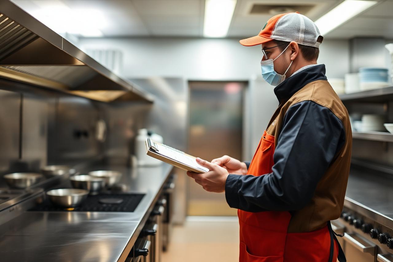 Professional pest control inspection in a commercial premises.