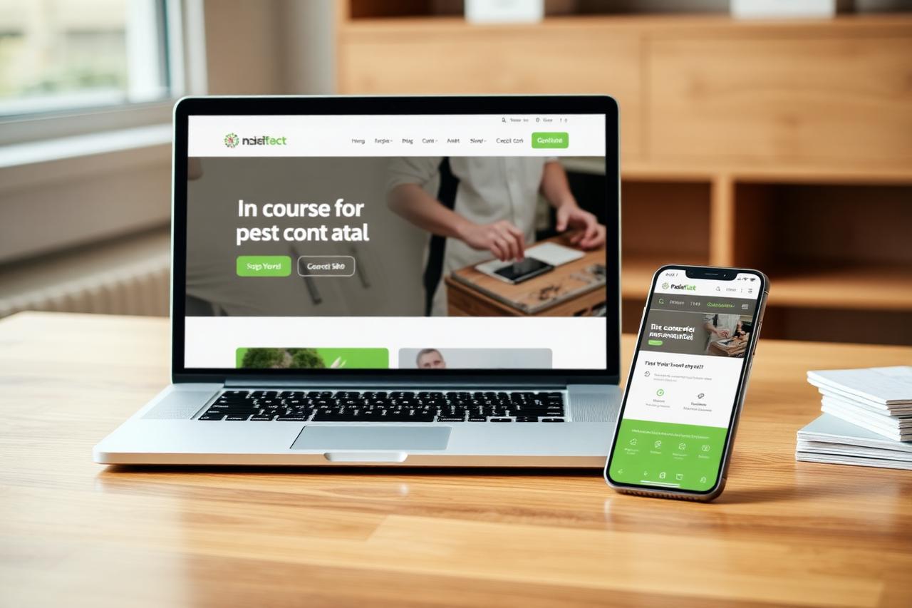 Professional pest control website displayed on desktop and mobile.