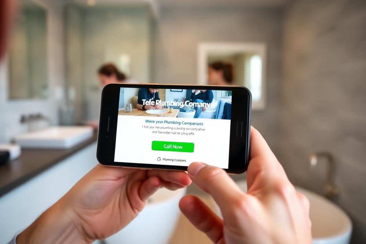 Customer viewing a plumbing website on a phone with a prominent call button