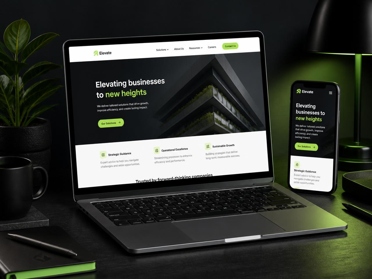 Small business website design shown on a laptop and a mobile phone side by side